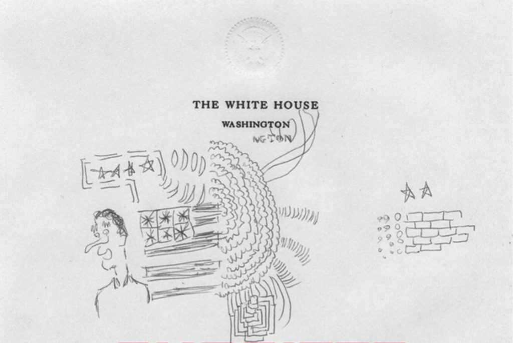Picture of Bill Clinton's doodles on White House paper.