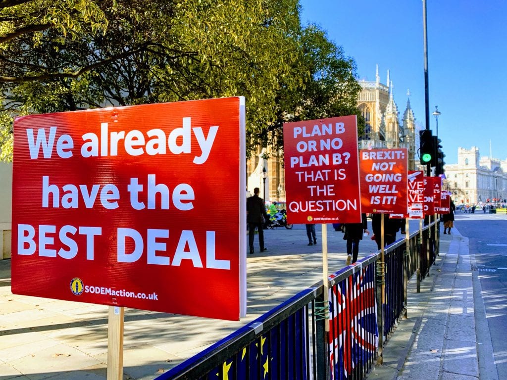 Placards in protest of Brexit.