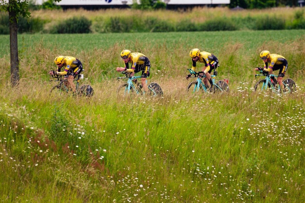 Four riders in a team time trial.