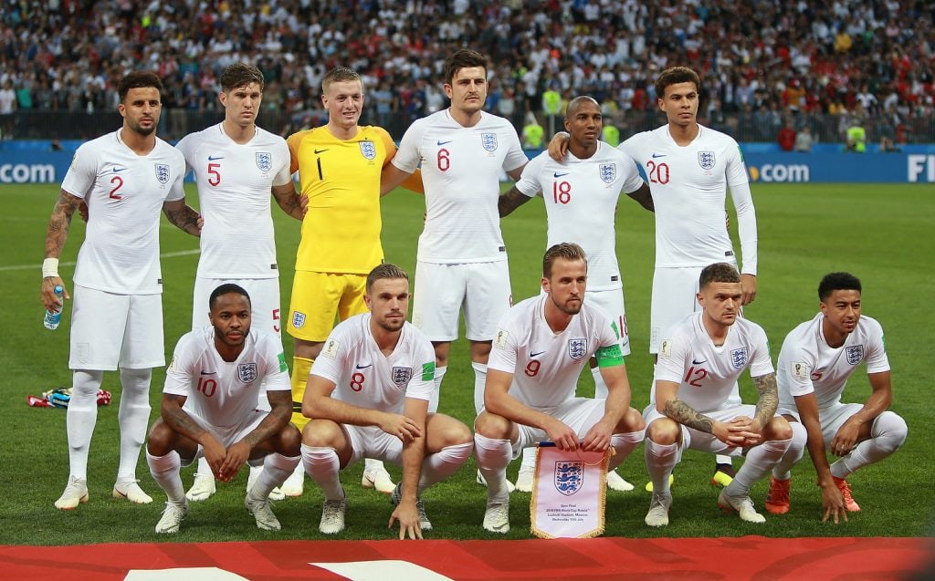 The England football team lined up before a match.