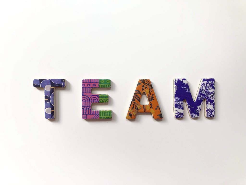 colourful letters spelling out the word 'team'